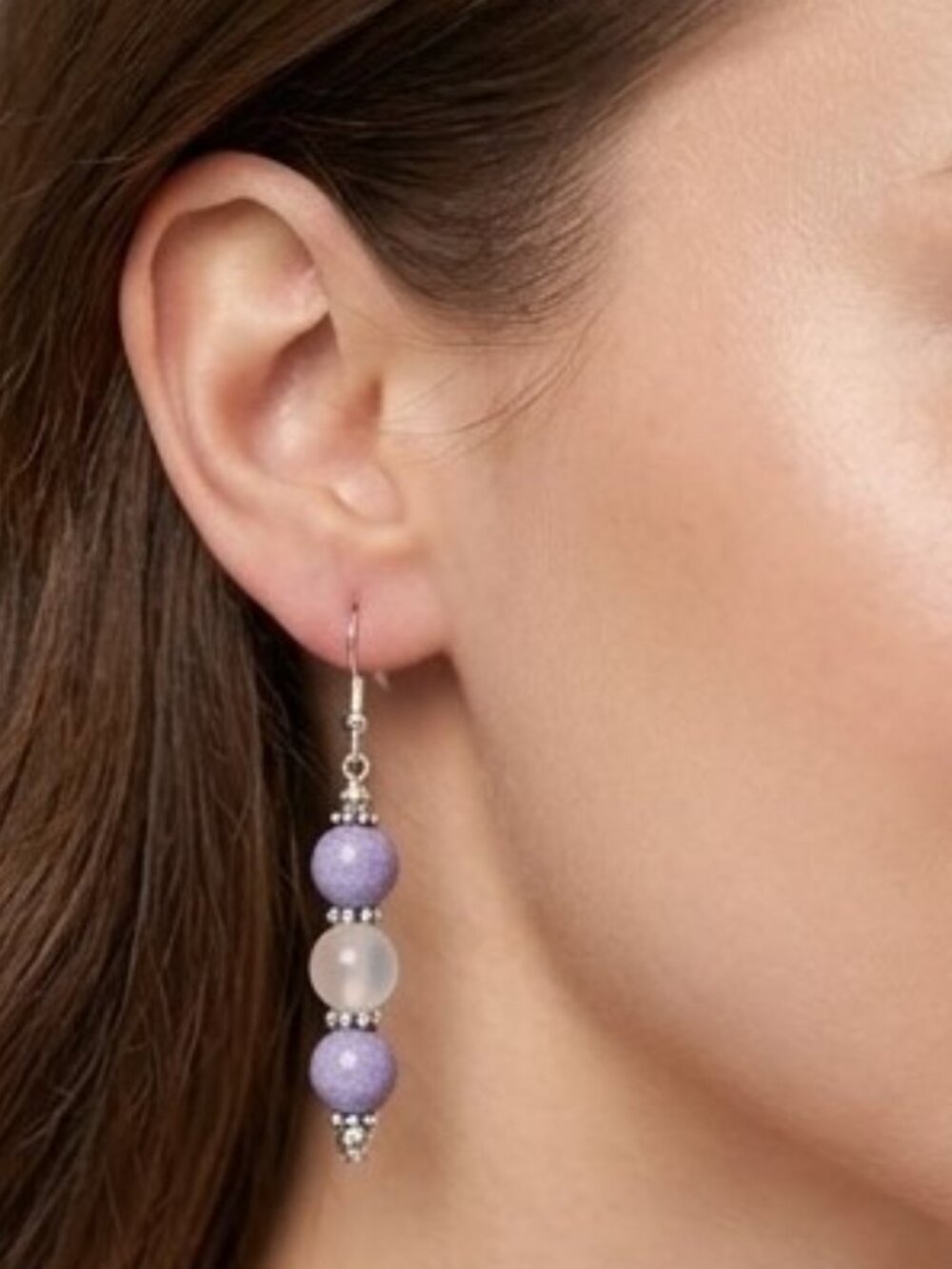 Aquamarine Agate Gemstone Pierced Earrings Handmade